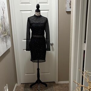 Charlotte Russe Black Sheer Long-Sleeve Embellished Mini Dress